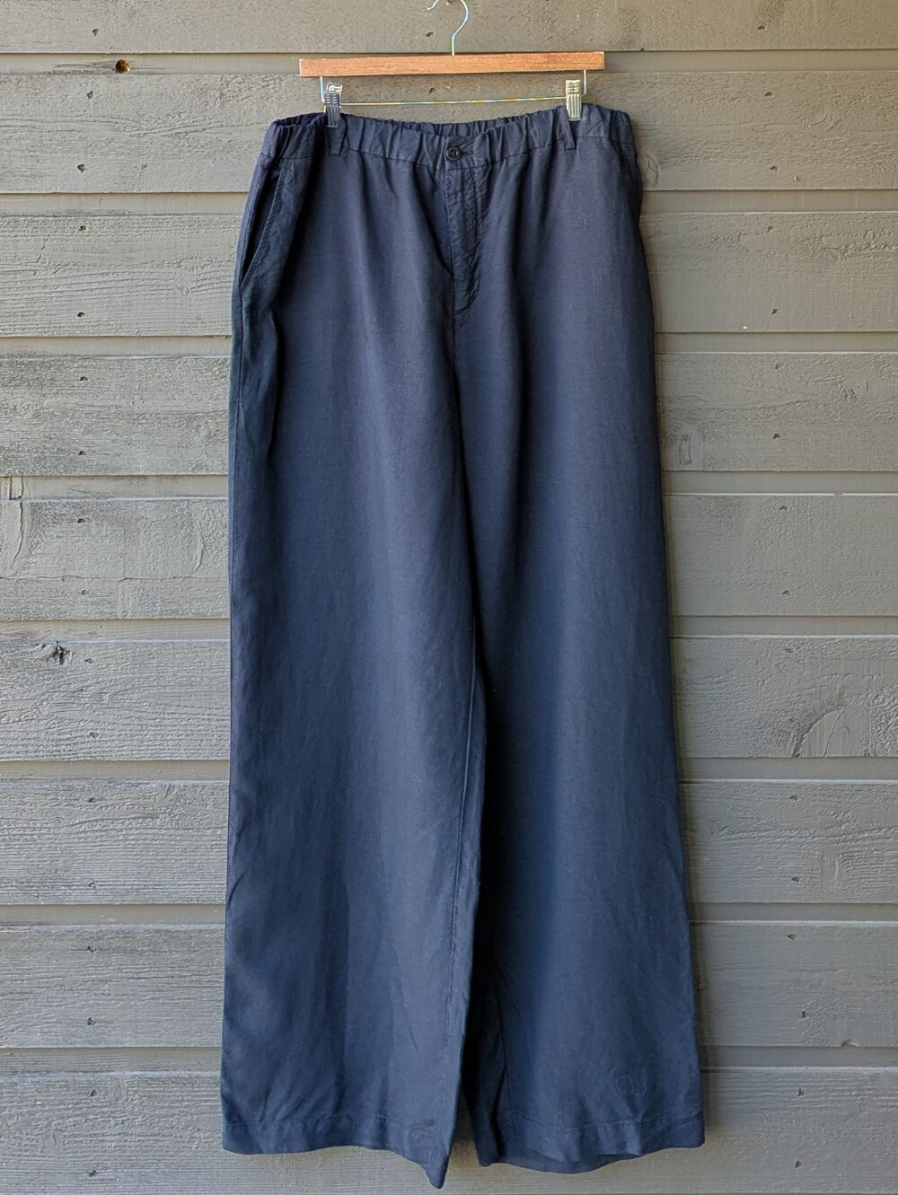 Wrap London Navy Blue Elastic Waist Wide Leg Linen Blend Pants Size US16